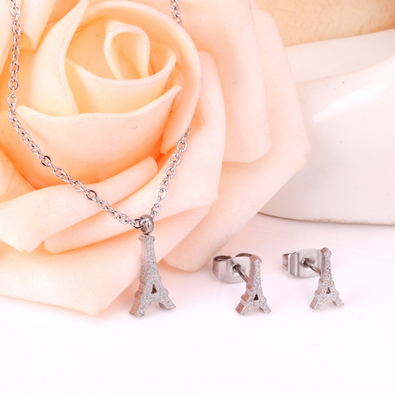 Steel/Gold Cut Smooth/Frosted Jewelry Set with/without Diamonds asonjewelry