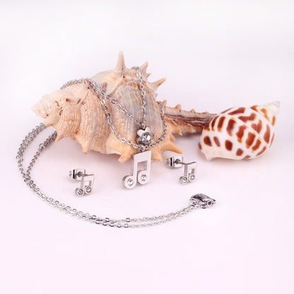 Gold/Steel Two Chain Pendant Jewelry Set with Diamond Music Symbol asonjewelry