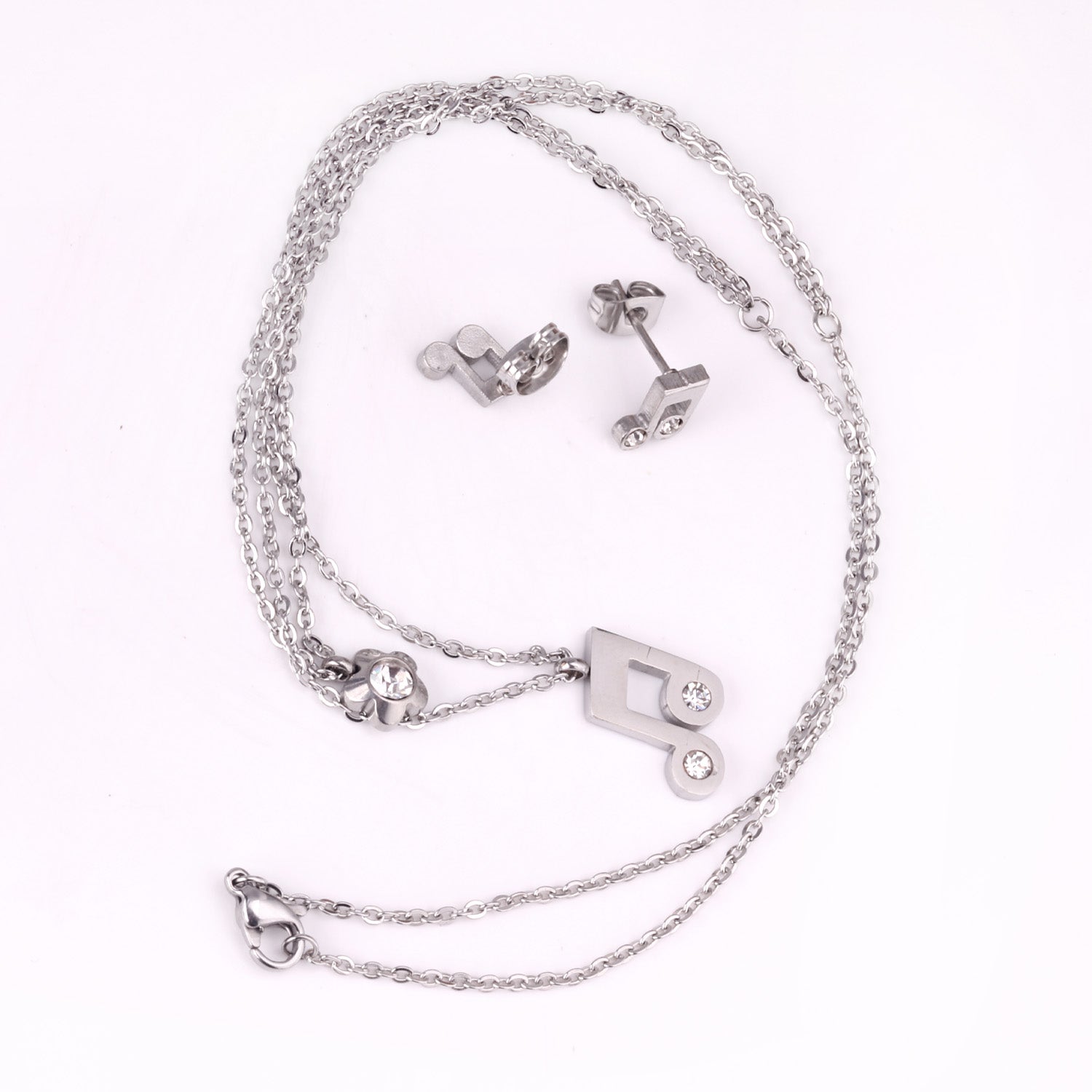 Gold/Steel Two Chain Pendant Jewelry Set with Diamond Music Symbol asonjewelry