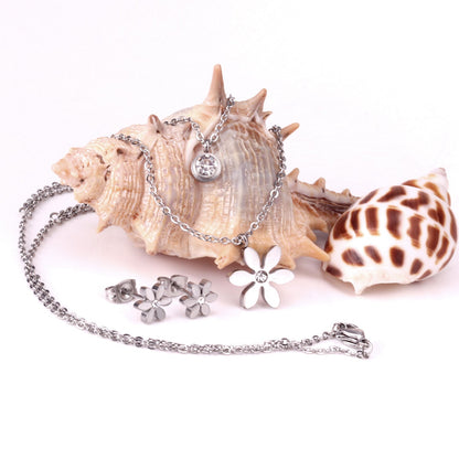 Gold/Steel Two-Chain Pendant Jewelry Set with Diamonds in the Shape of a Snowflake asonjewelry