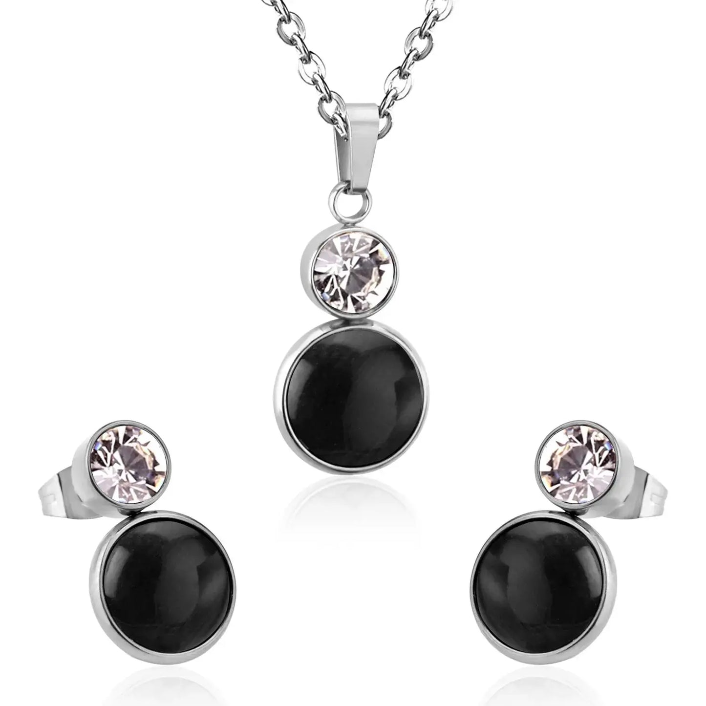 Crystal Opals Stainless Steel Necklaces Earrings Jewellery Sets Dubai Indian Wedding Jewelry Sets For Women Girls asonjewelry