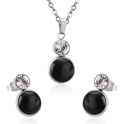 Crystal Opals Stainless Steel Necklaces Earrings Jewellery Sets Dubai Indian Wedding Jewelry Sets For Women Girls asonjewelry