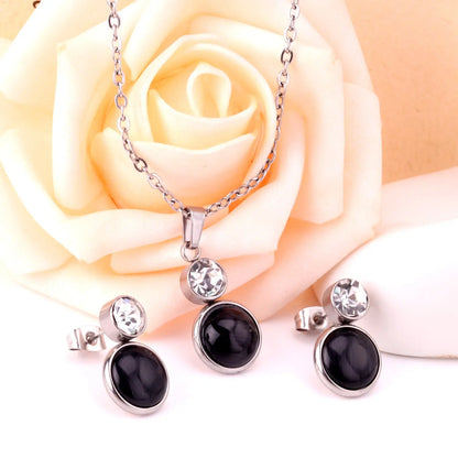 Crystal Opals Stainless Steel Necklaces Earrings Jewellery Sets Dubai Indian Wedding Jewelry Sets For Women Girls asonjewelry