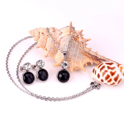 Crystal Opals Stainless Steel Necklaces Earrings Jewellery Sets Dubai Indian Wedding Jewelry Sets For Women Girls asonjewelry