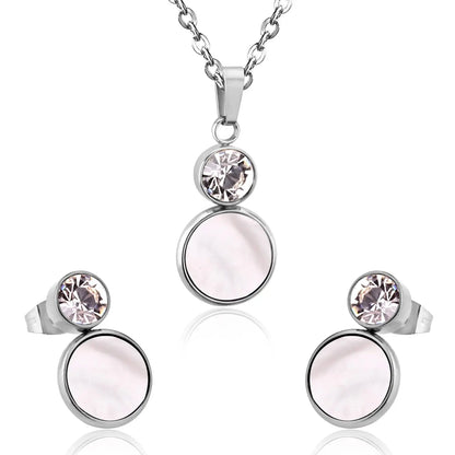 Crystal Opals Stainless Steel Necklaces Earrings Jewellery Sets Dubai Indian Wedding Jewelry Sets For Women Girls asonjewelry