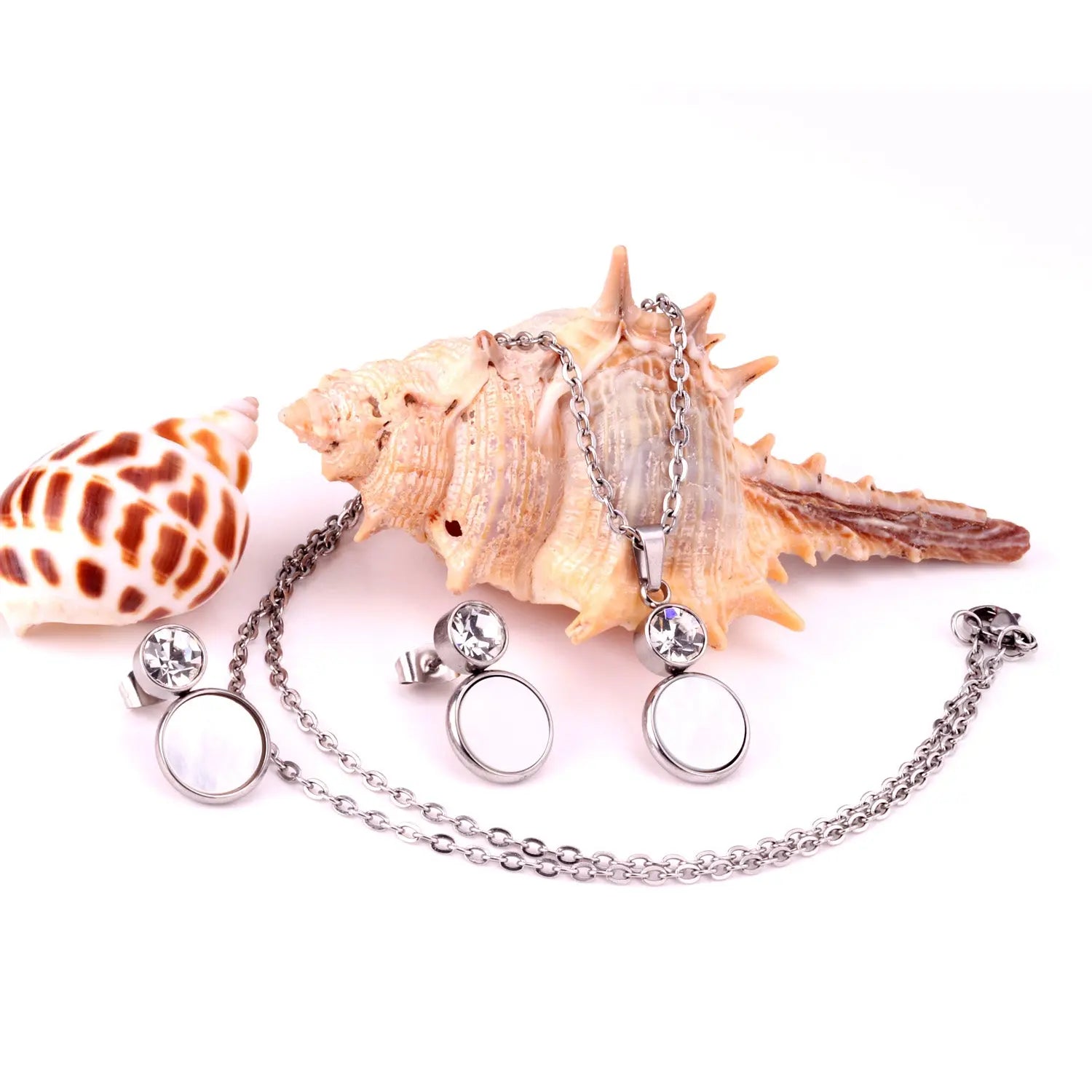 Crystal Opals Stainless Steel Necklaces Earrings Jewellery Sets Dubai Indian Wedding Jewelry Sets For Women Girls asonjewelry