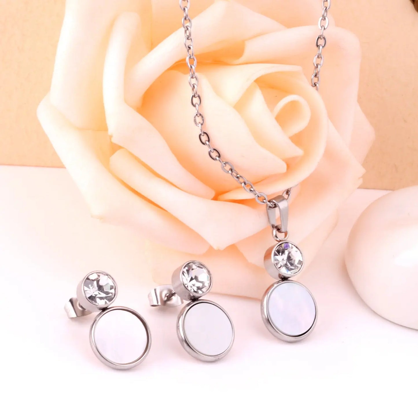 Crystal Opals Stainless Steel Necklaces Earrings Jewellery Sets Dubai Indian Wedding Jewelry Sets For Women Girls asonjewelry