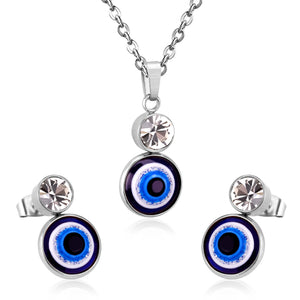Steel/Golden Glitter Eye Pendant Jewelry Set with Diamonds
