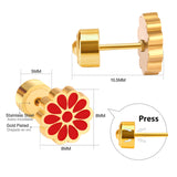 12 pairs 9mm Steel/Golden Flower Colorful/Dark Red Pat Plug Earrings