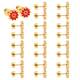 12 pairs 9mm Steel/Golden Flower Colorful/Dark Red Pat Plug Earrings