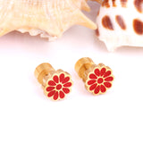 12 pairs 9mm Steel/Golden Flower Colorful/Dark Red Pat Plug Earrings
