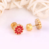 12 pairs 9mm Steel/Golden Flower Colorful/Dark Red Pat Plug Earrings