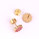 12 pairs 9mm Steel/Golden Flower Colorful/Dark Red Pat Plug Earrings