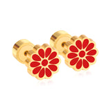 12 pairs 9mm Steel/Golden Flower Colorful/Dark Red Pat Plug Earrings