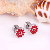 12 pairs 9mm Steel/Golden Flower Colorful/Dark Red Pat Plug Earrings