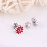 12 pairs 9mm Steel/Golden Flower Colorful/Dark Red Pat Plug Earrings