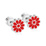 12 pairs 9mm Steel/Golden Flower Colorful/Dark Red Pat Plug Earrings