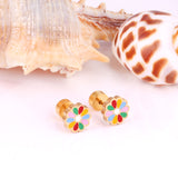 12 pairs 9mm Steel/Golden Flower Colorful/Dark Red Pat Plug Earrings