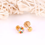 12 pairs 9mm Steel/Golden Flower Colorful/Dark Red Pat Plug Earrings