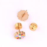 12 pairs 9mm Steel/Golden Flower Colorful/Dark Red Pat Plug Earrings
