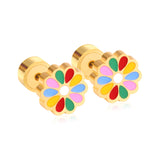12 pairs 9mm Steel/Golden Flower Colorful/Dark Red Pat Plug Earrings