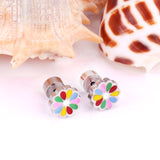 12 pairs 9mm Steel/Golden Flower Colorful/Dark Red Pat Plug Earrings