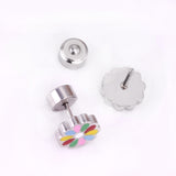 12 pairs 9mm Steel/Golden Flower Colorful/Dark Red Pat Plug Earrings