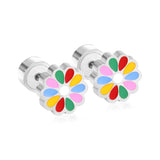 12 pairs 9mm Steel/Golden Flower Colorful/Dark Red Pat Plug Earrings