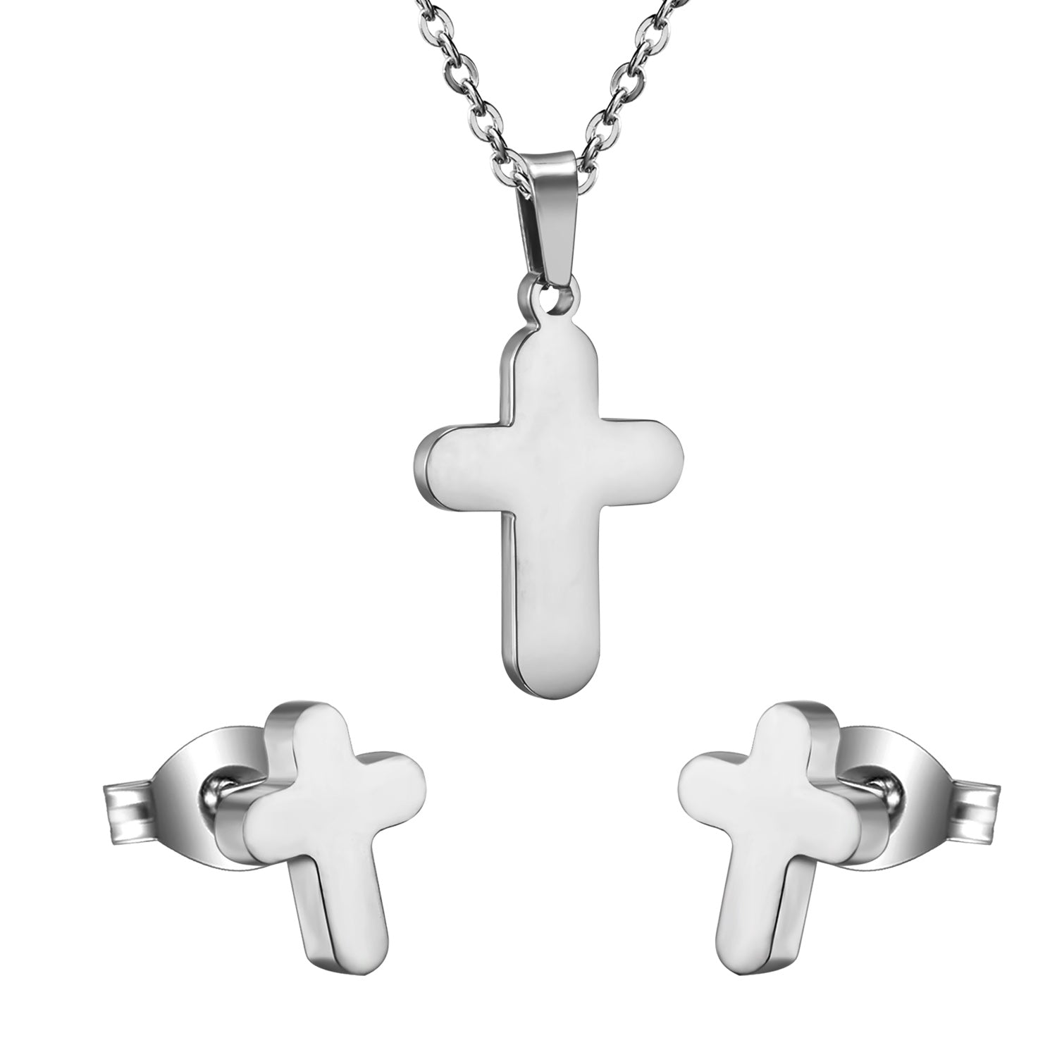 Gold/Steel Smooth Cross Jewelry Set asonjewelry