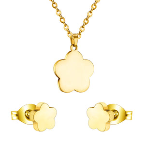 Gold/steel color glossy cut jewelry set of a big flower without diamonds
