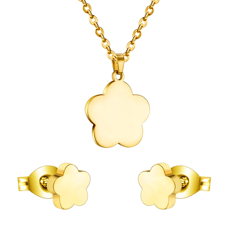 Gold/steel color glossy cut jewelry set of a big flower without diamonds