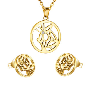 Gold/Steel Wispy Design Beauty Cut Jewelry Set