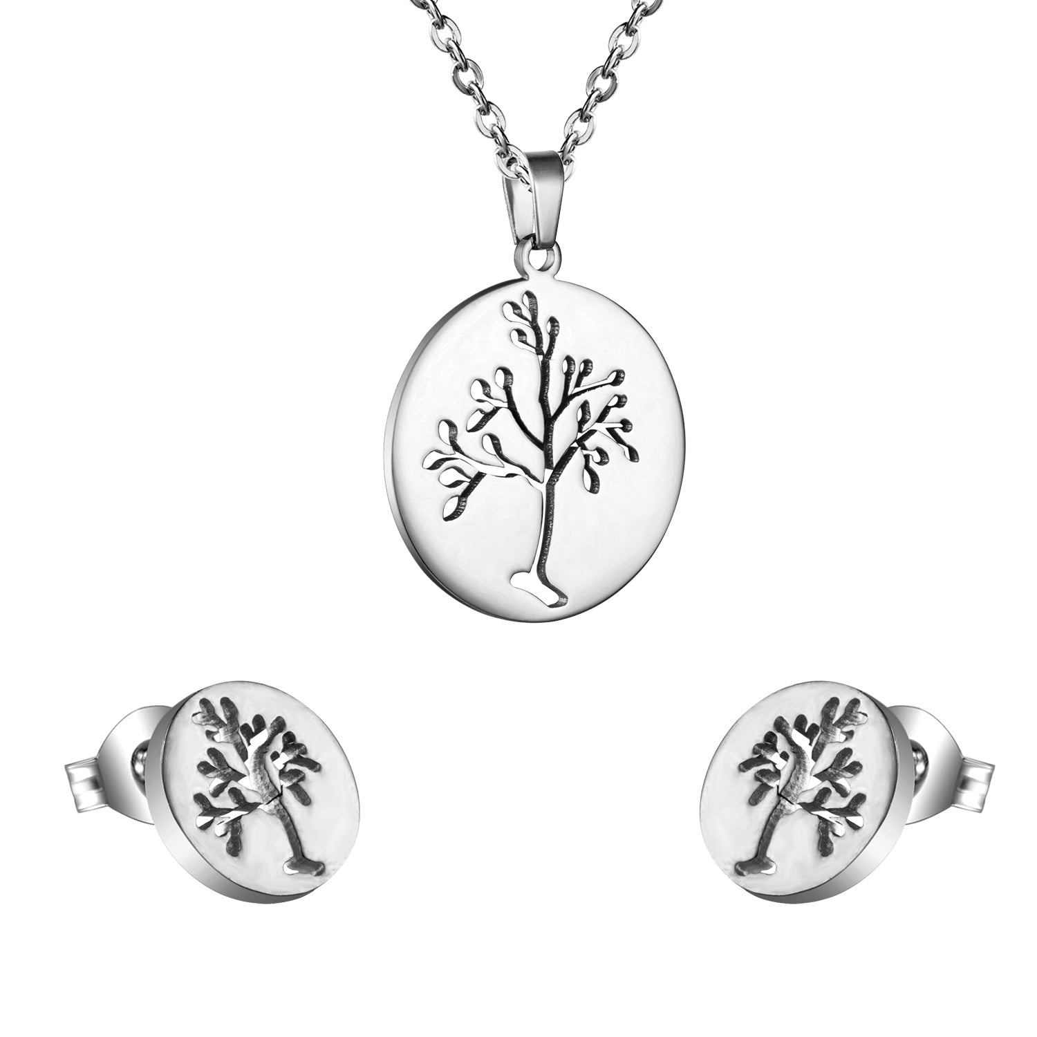 Gold/steel jewelry set with a beautiful tree look realized by cutting process asonjewelry