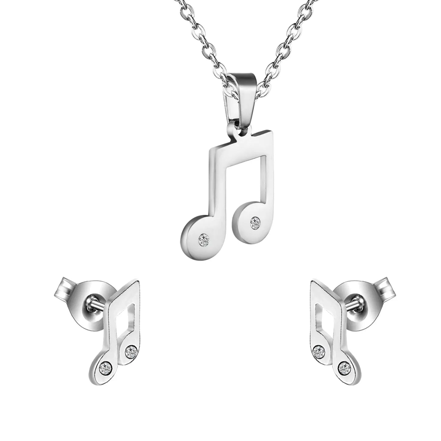 Trendy Music Crystal Jewelry Stainless Steel Chain Necklaces Earrings Sets For Women Indian Jewellry parures bijoux asonjewelry