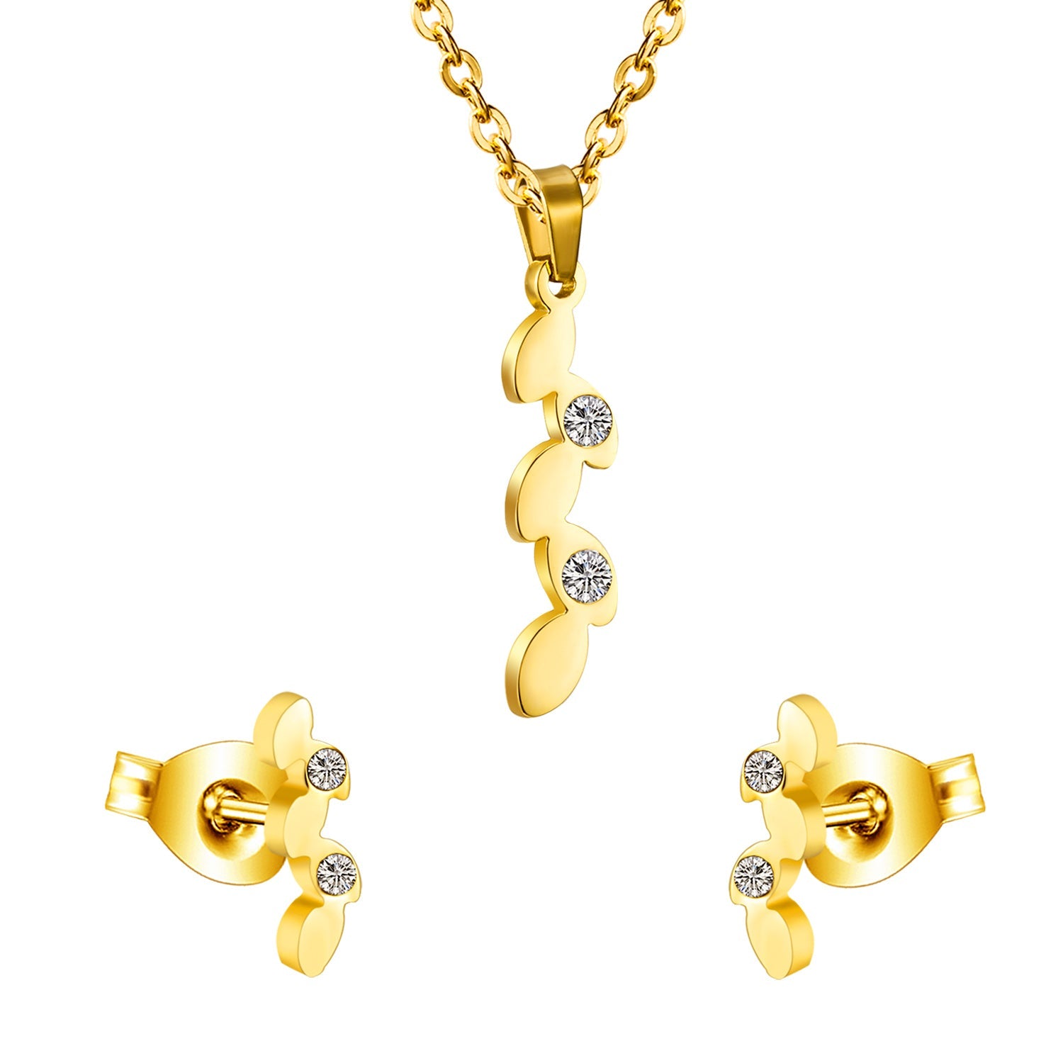 Gold/Steel Bird in Flight Silhouette Cut Jewelry Set with Diamonds asonjewelry