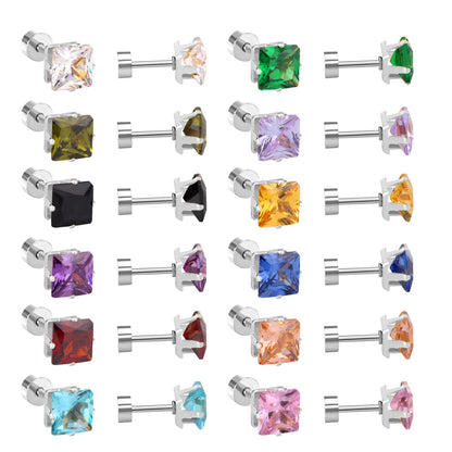 3mm~7mm Steel/Gold/Mixed color square white diamond screw plugs asonjewelry