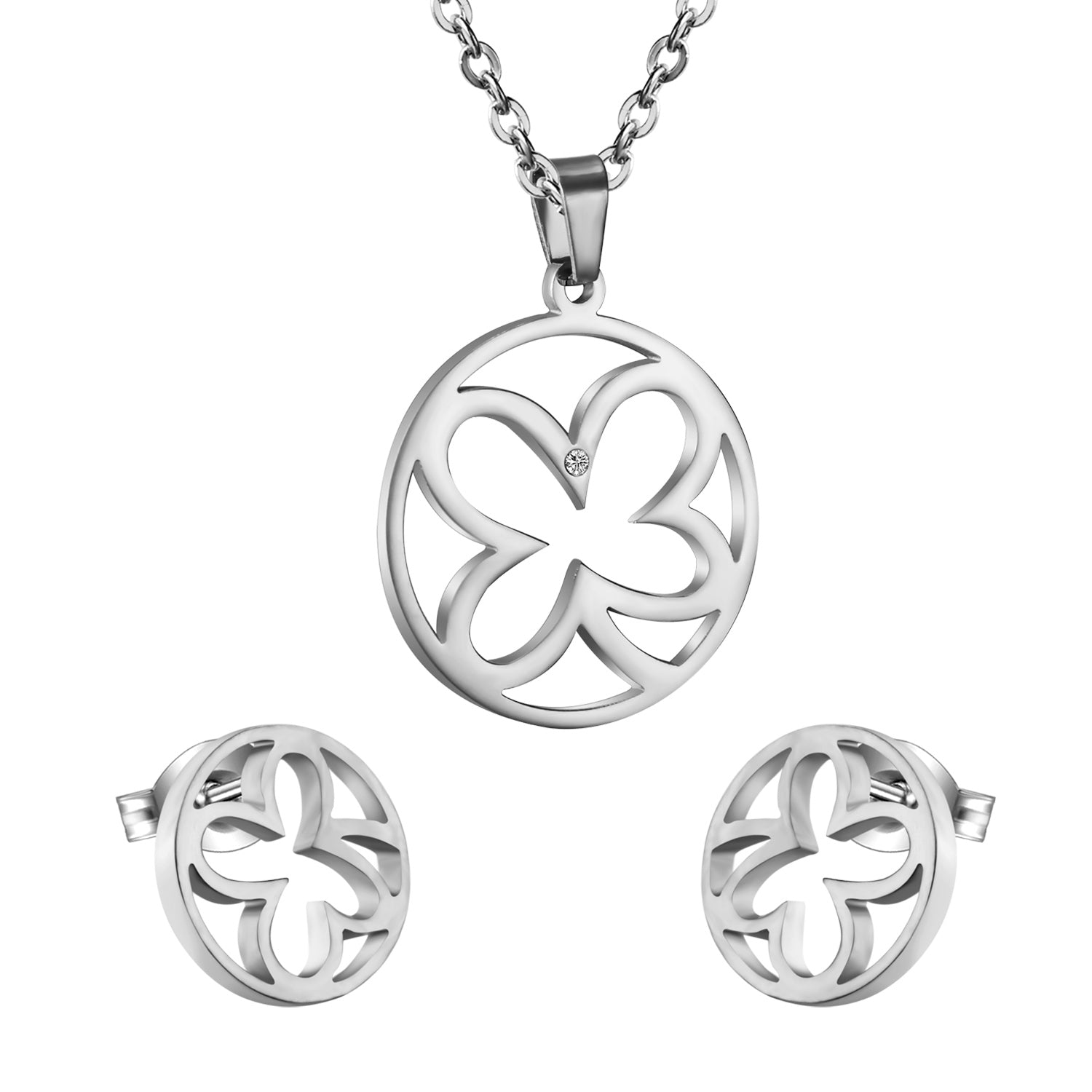 Gold/steel jewelry set with diamonds in a hollow design that expresses the vitality of flowers. asonjewelry