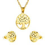 Gold/steel set of hollowed out tree shapes surrounded by circles