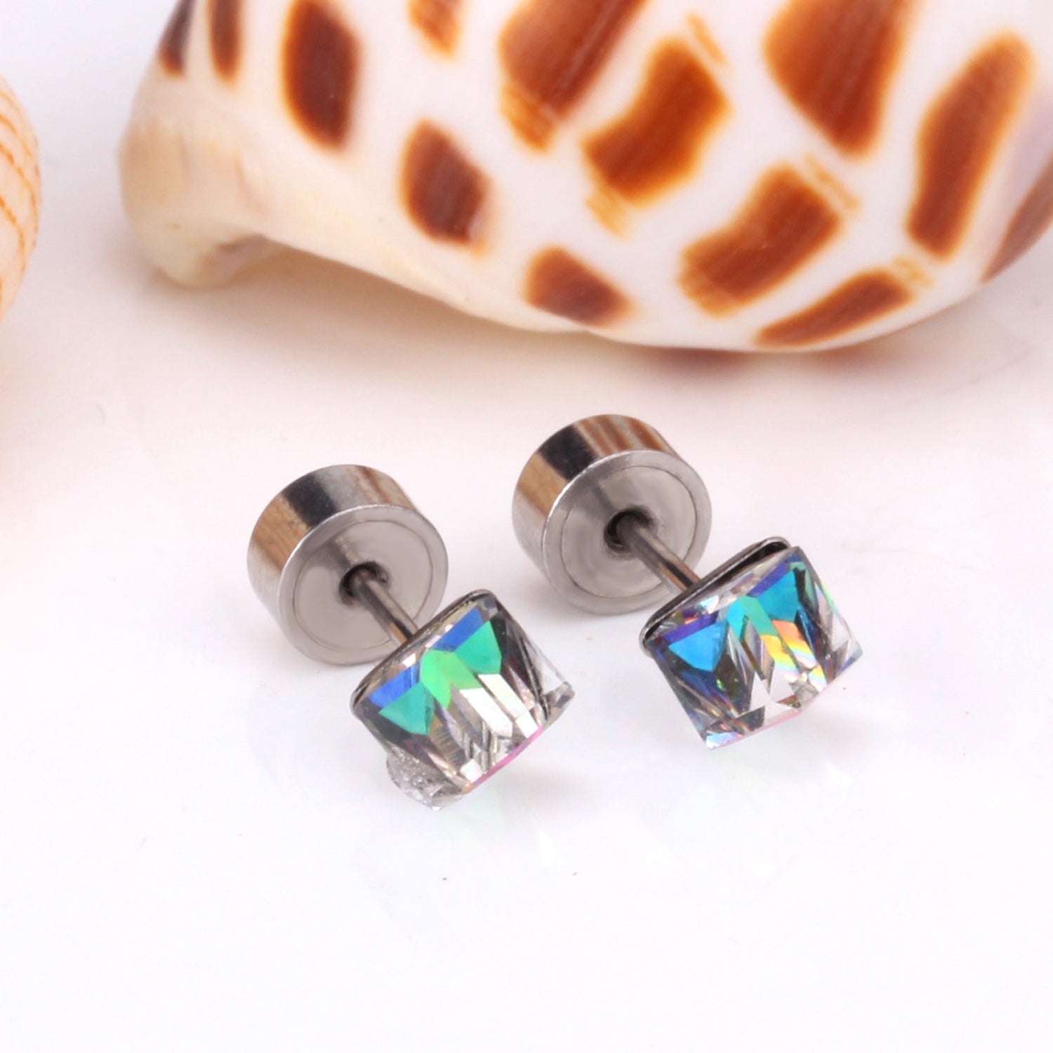 5mm Steel Mixed Color & Red & Lake Blue Tap Plug Earrings asonjewelry