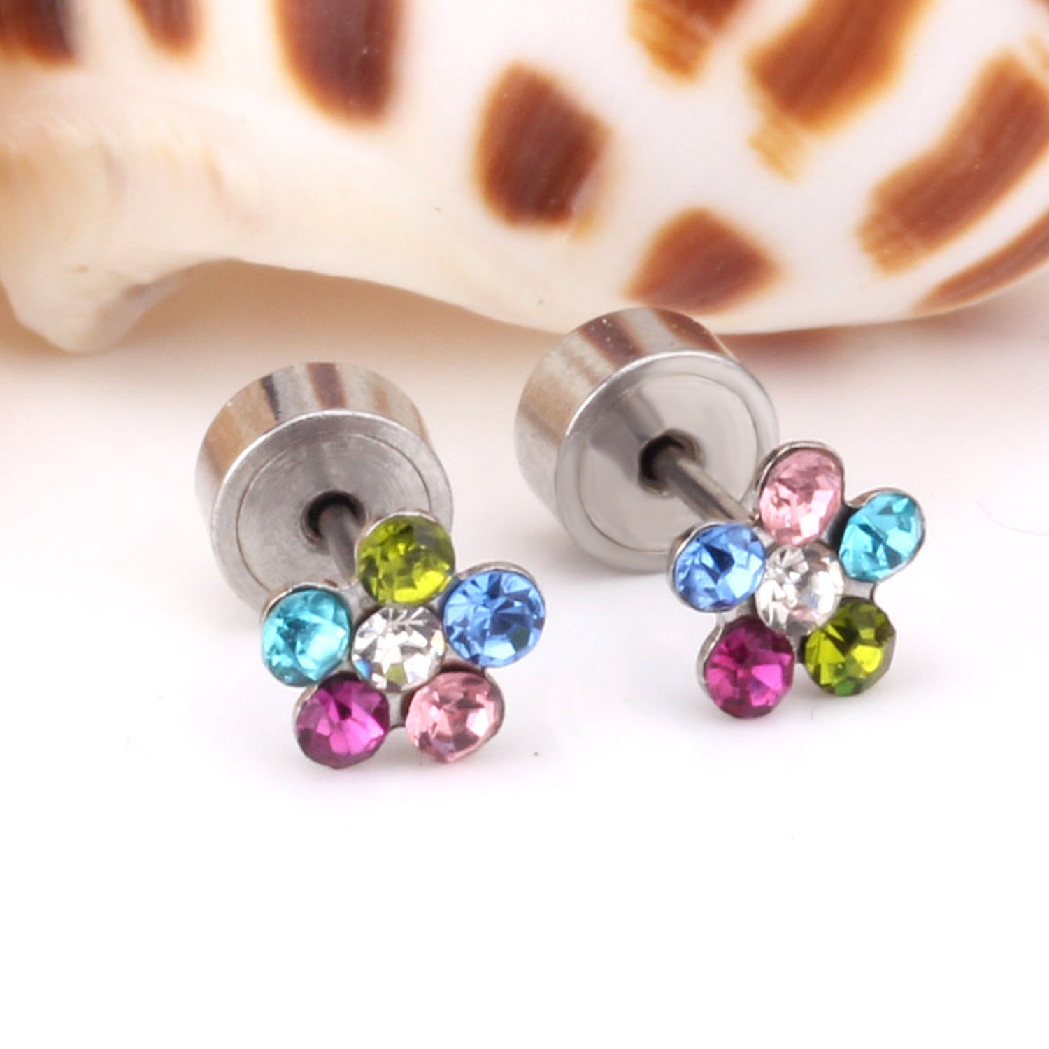 Steel Tap Plugs Colored & White Diamond Stud Earrings asonjewelry