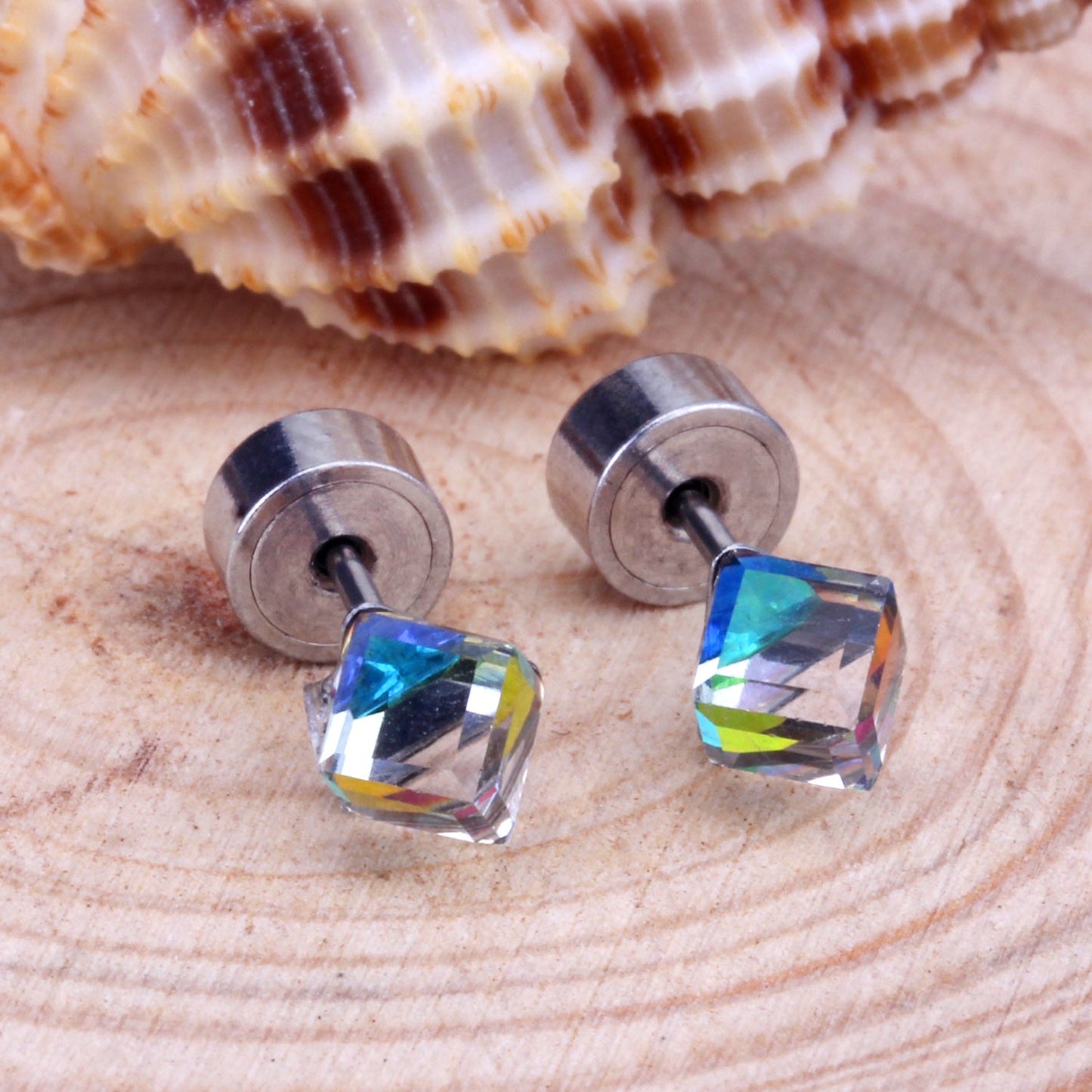 5mm Steel Mixed Color & Red & Lake Blue Tap Plug Earrings asonjewelry