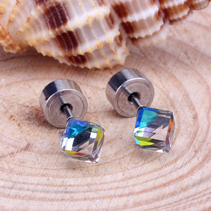 5mm Steel Mixed Color & Red & Lake Blue Tap Plug Earrings asonjewelry