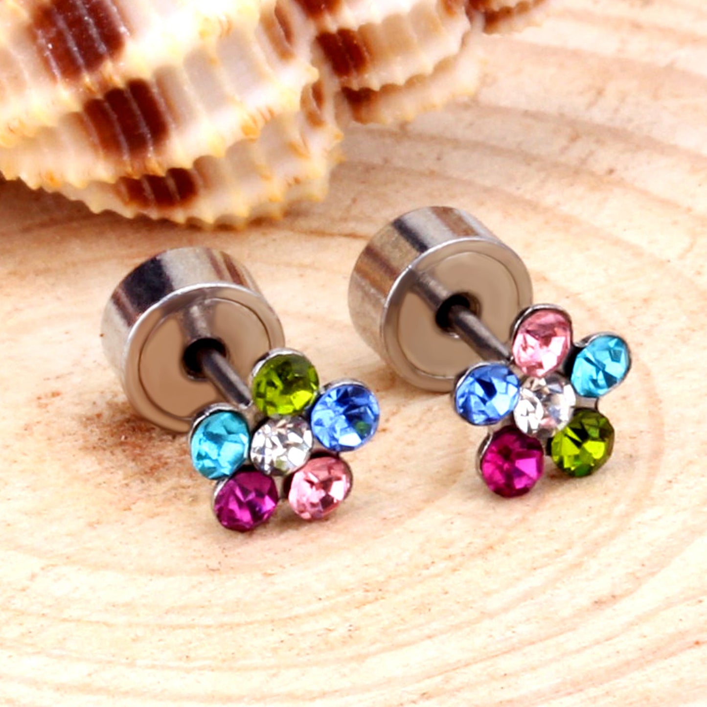 Steel Tap Plugs Colored & White Diamond Stud Earrings asonjewelry