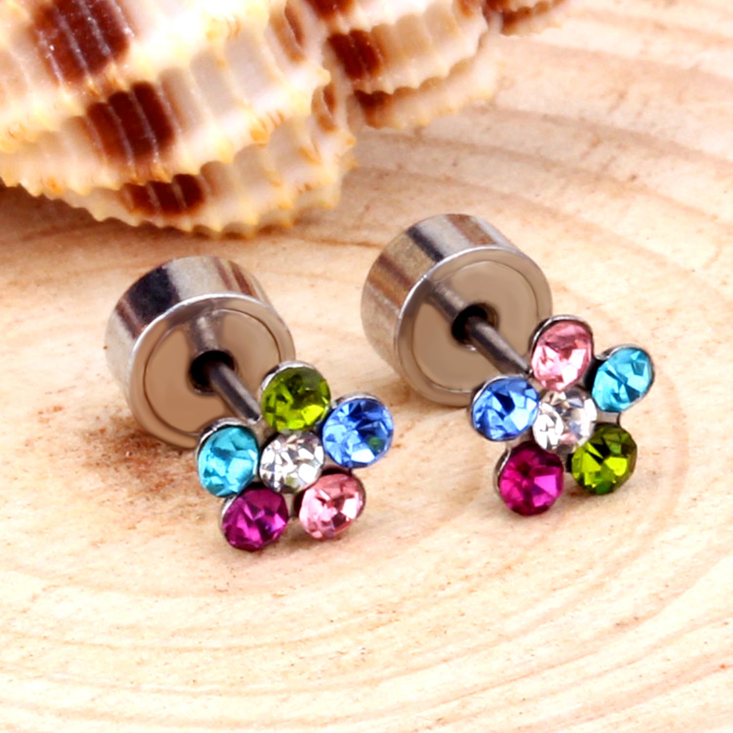 Steel Tap Plugs Colored & White Diamond Stud Earrings asonjewelry