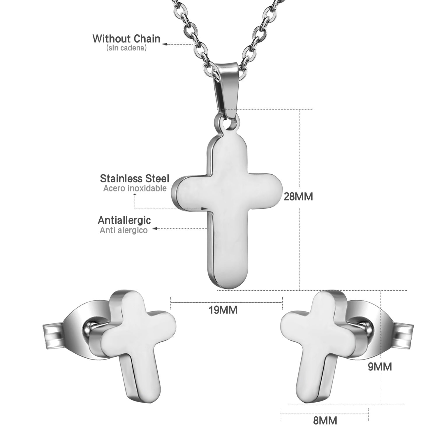 Gold/Steel Smooth Cross Jewelry Set asonjewelry