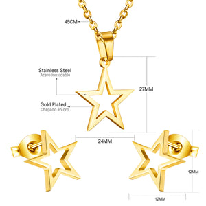 Gold/Steel Pentagram Wisps Cut Jewelry Set without Diamonds