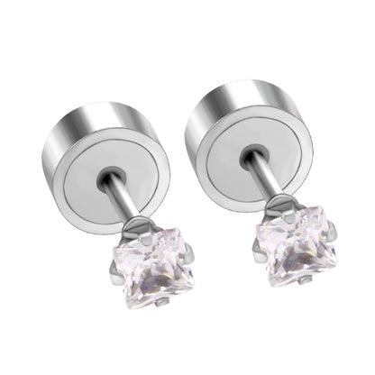 3mm - 5mm Steel Color Square Diamond Tap Plug Earrings asonjewelry