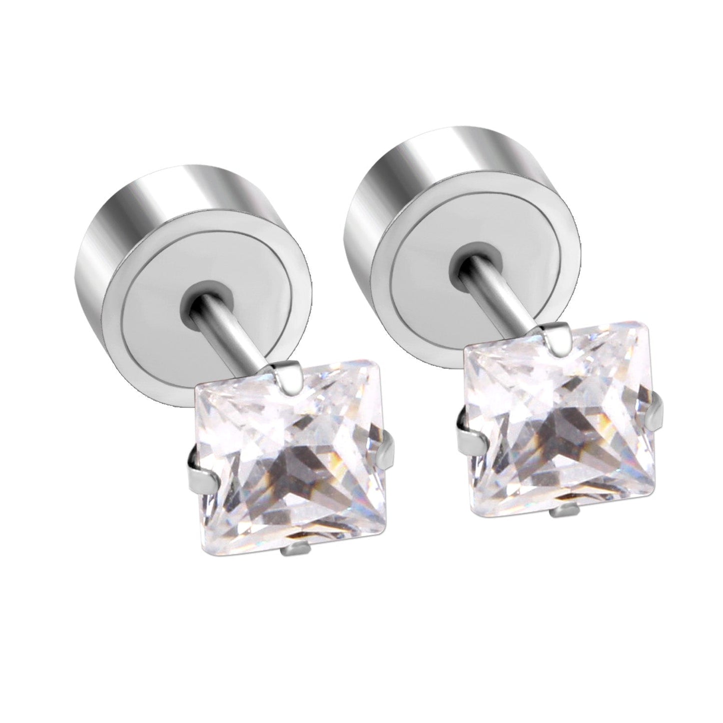 3mm - 5mm Steel Color Square Diamond Tap Plug Earrings asonjewelry