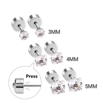 3mm - 5mm Steel Color Square Diamond Tap Plug Earrings asonjewelry