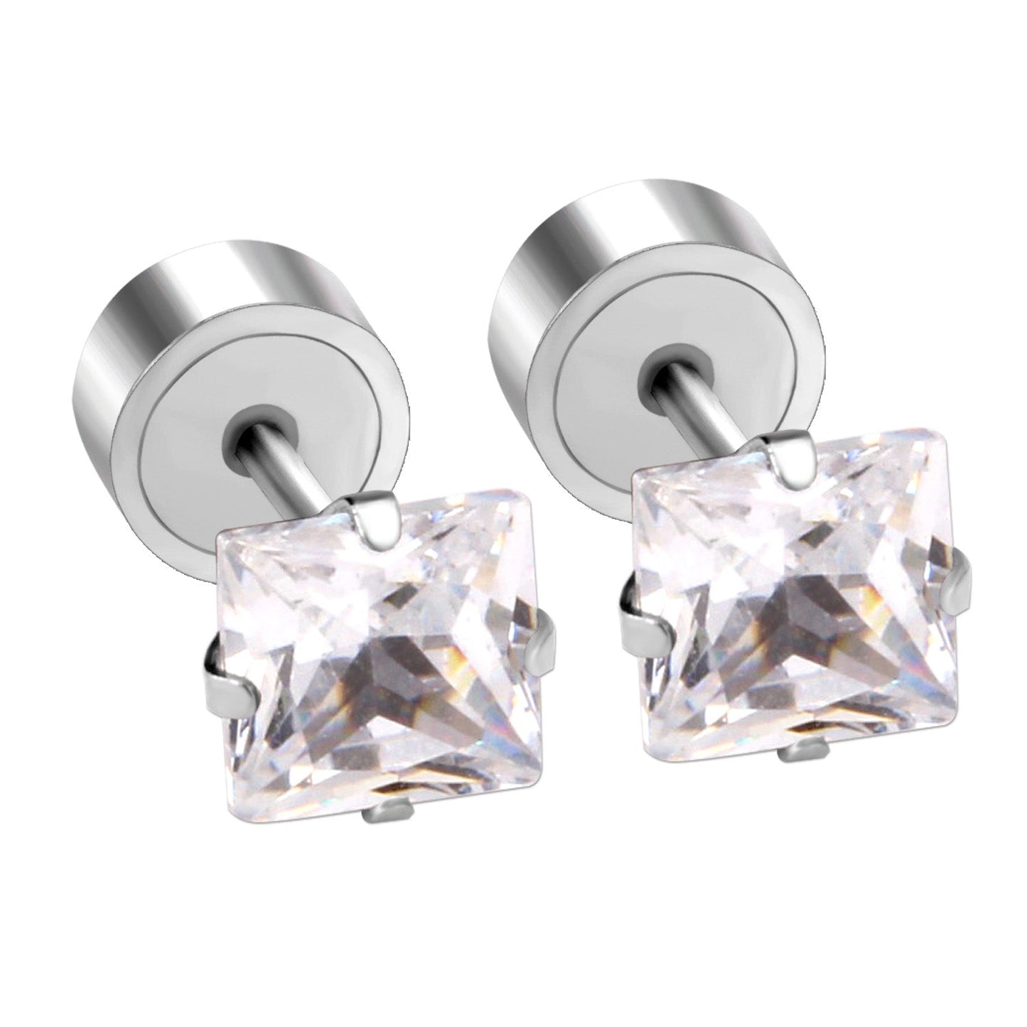 3mm - 5mm Steel Color Square Diamond Tap Plug Earrings asonjewelry